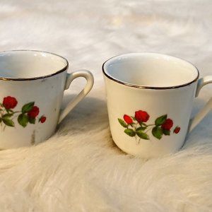 2 Vintage Ceramic Childrens Cups Rose Themed